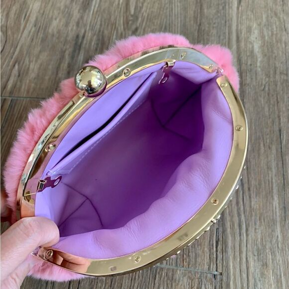 Handmade Real Rex Rabbit Fur Rhinestone Kisslock Wristlet/Crossbody/Evening Bag - Picture 16 of 16